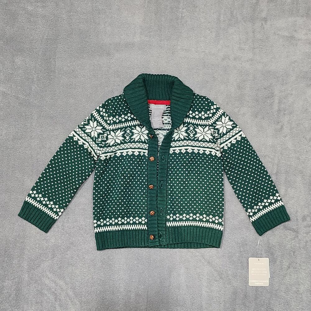 Tahari Green Fair Isle Sweater Button Front Cardigan Unisex Boy/Girl 24 M